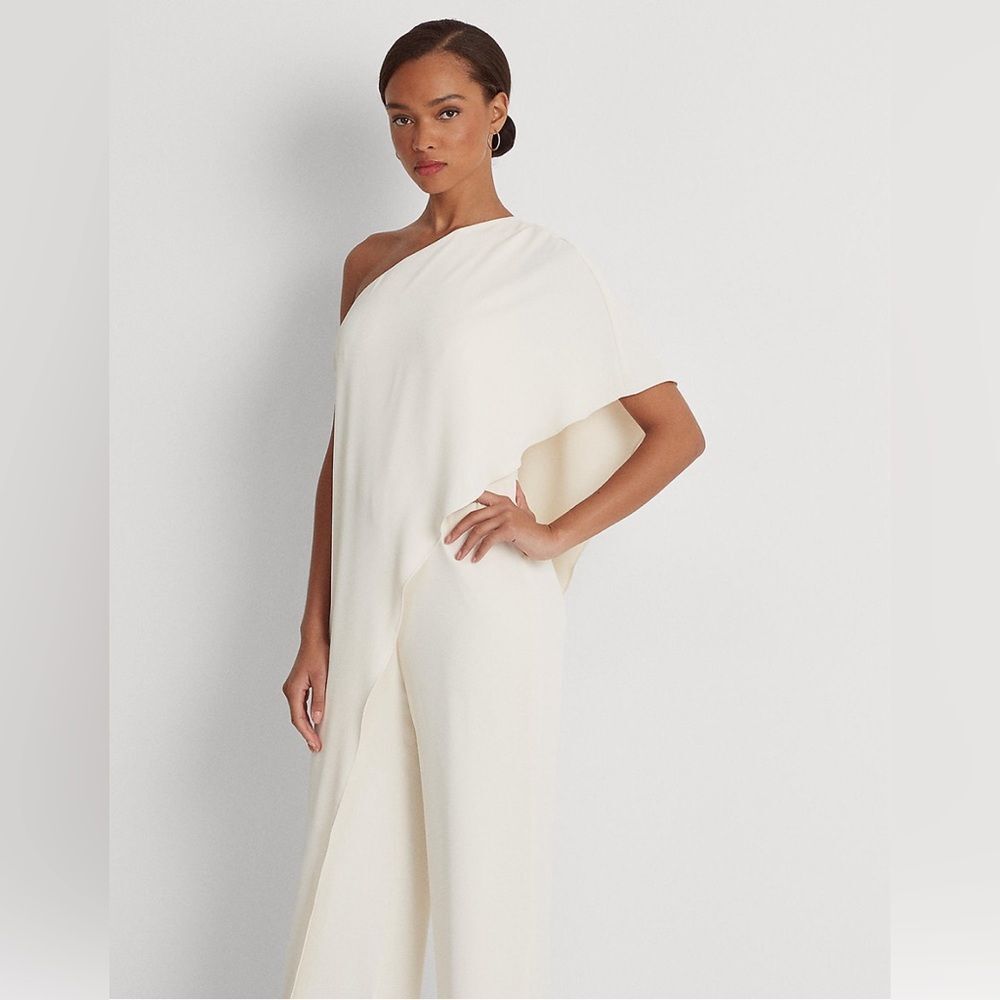 Lauren Ralph Lauren Cape One-Shoulder Jumpsuit in Cream, Size 10 Retail $265 - Picture 5 of 13